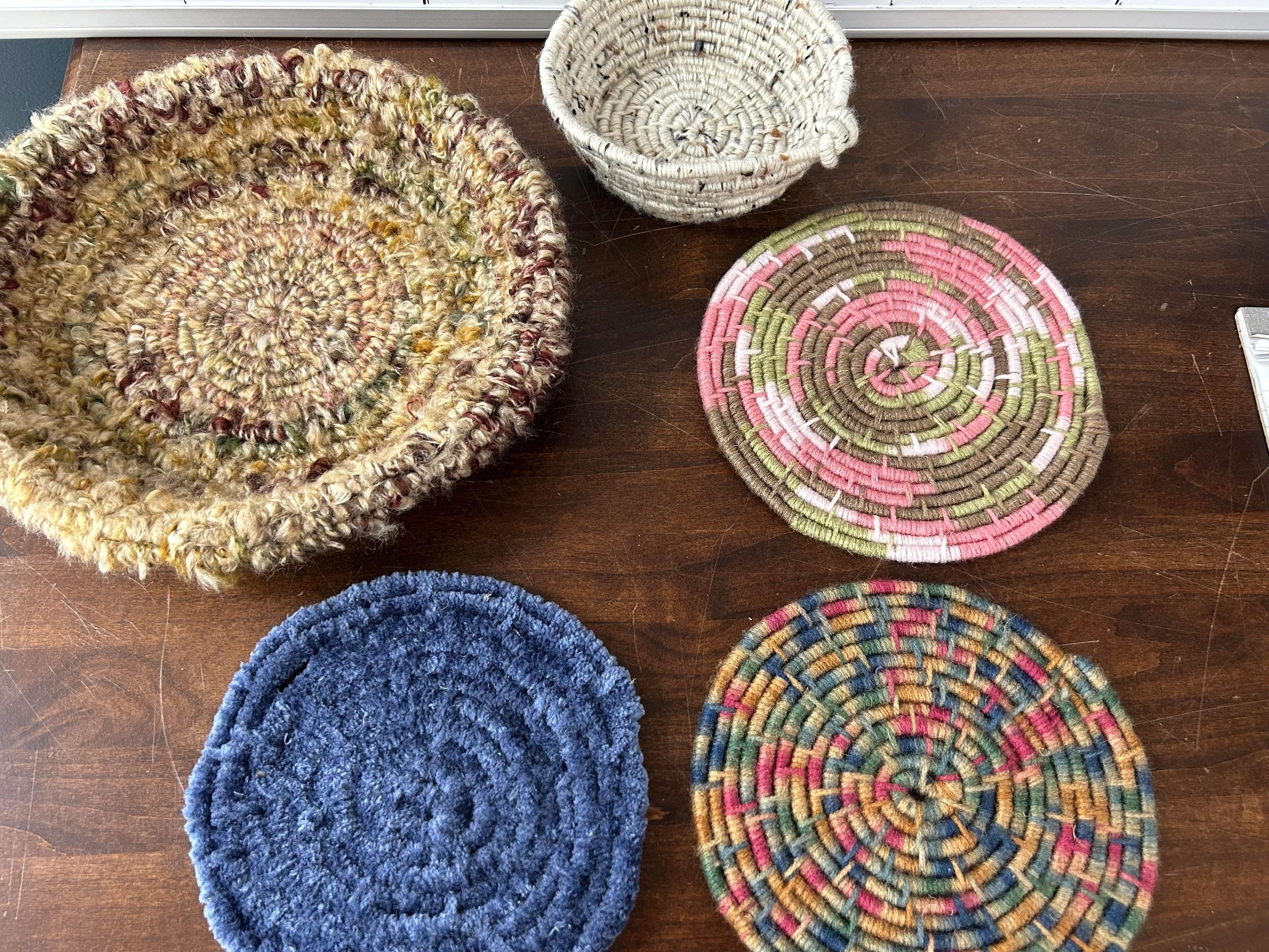 Handmade woven craft projects at Senior Hospitality Center